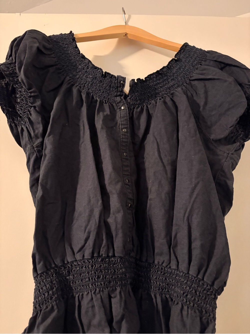 Vintage America Black Smocked Off-Shoulder Tunic Top